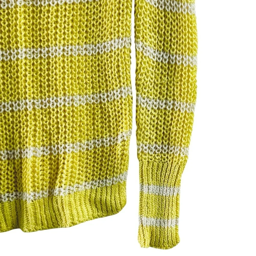 Banana Republic Yellow White Stripe Linen Sweater Women’s S V-Neck